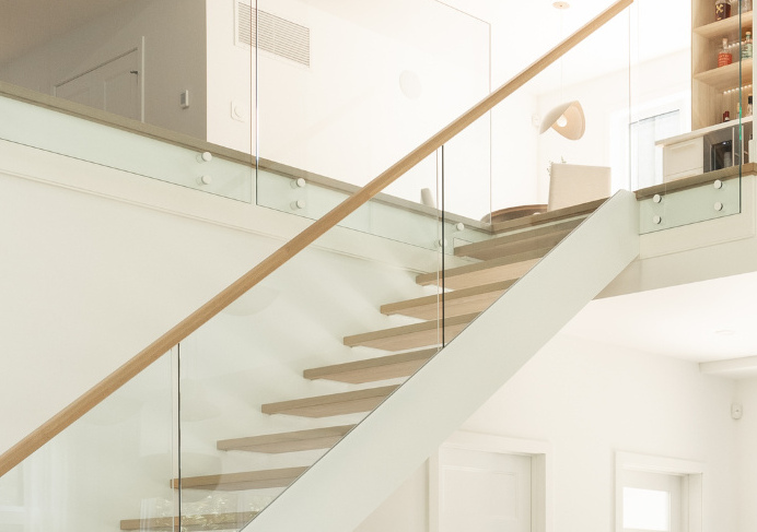 Wood rails with slotted glass.